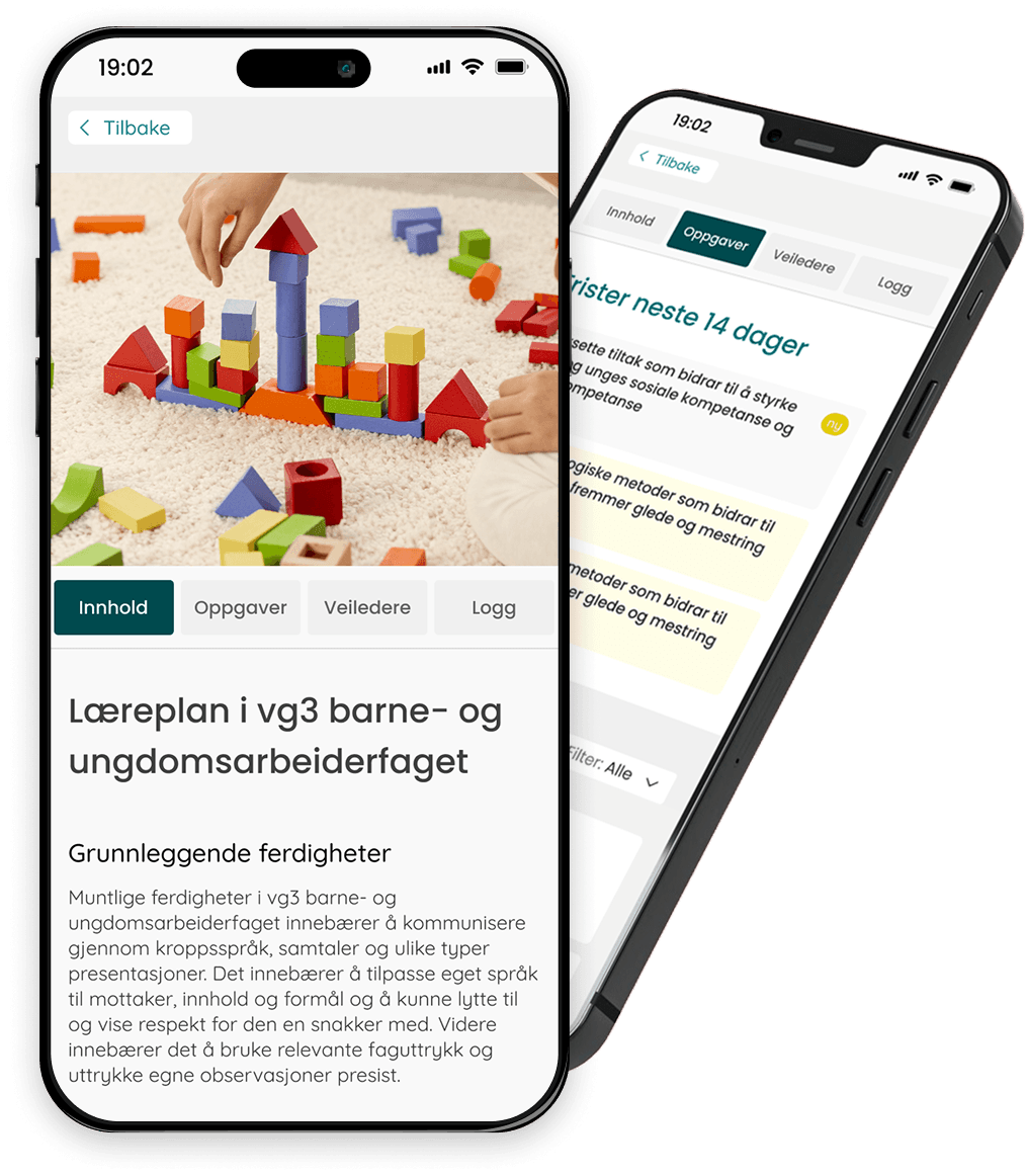 mockup av to mobiler med skjermbilde av Kompetanseboka